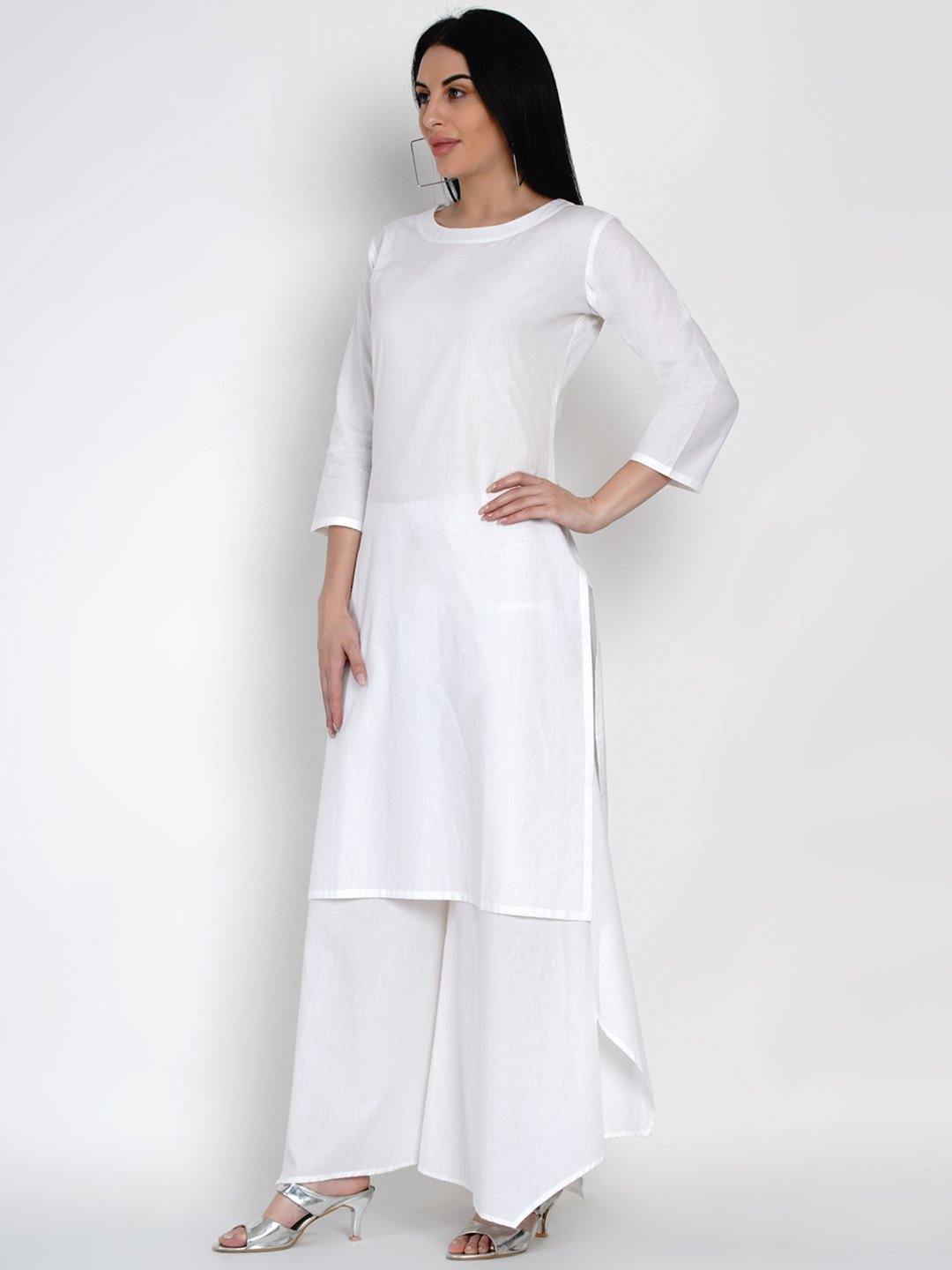 Kurta & White Asymmetrical Pant Set
