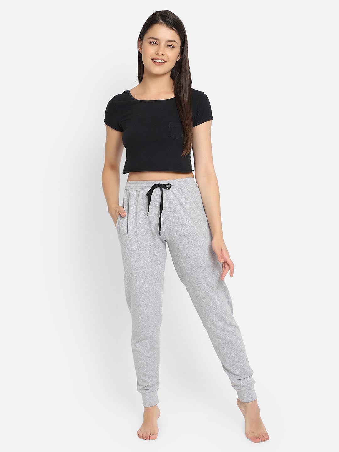 Chic Basic Cuffed Joggers In Light Grey