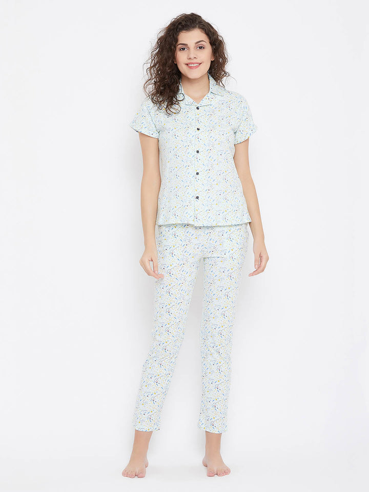 Light Blue Button Me Up Shirt & Pyjama Set