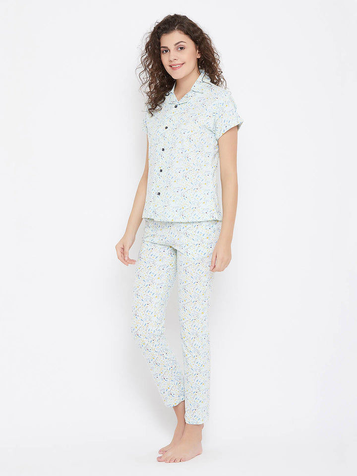 Light Blue Button Me Up Shirt & Pyjama Set