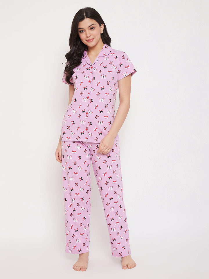 Lilac Butterfly Button Me Up Shirt & Pyjama