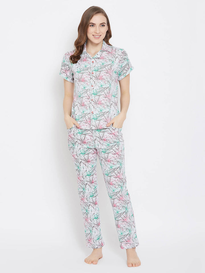 Button Me Up Shirt & Pyjama Set In Grey