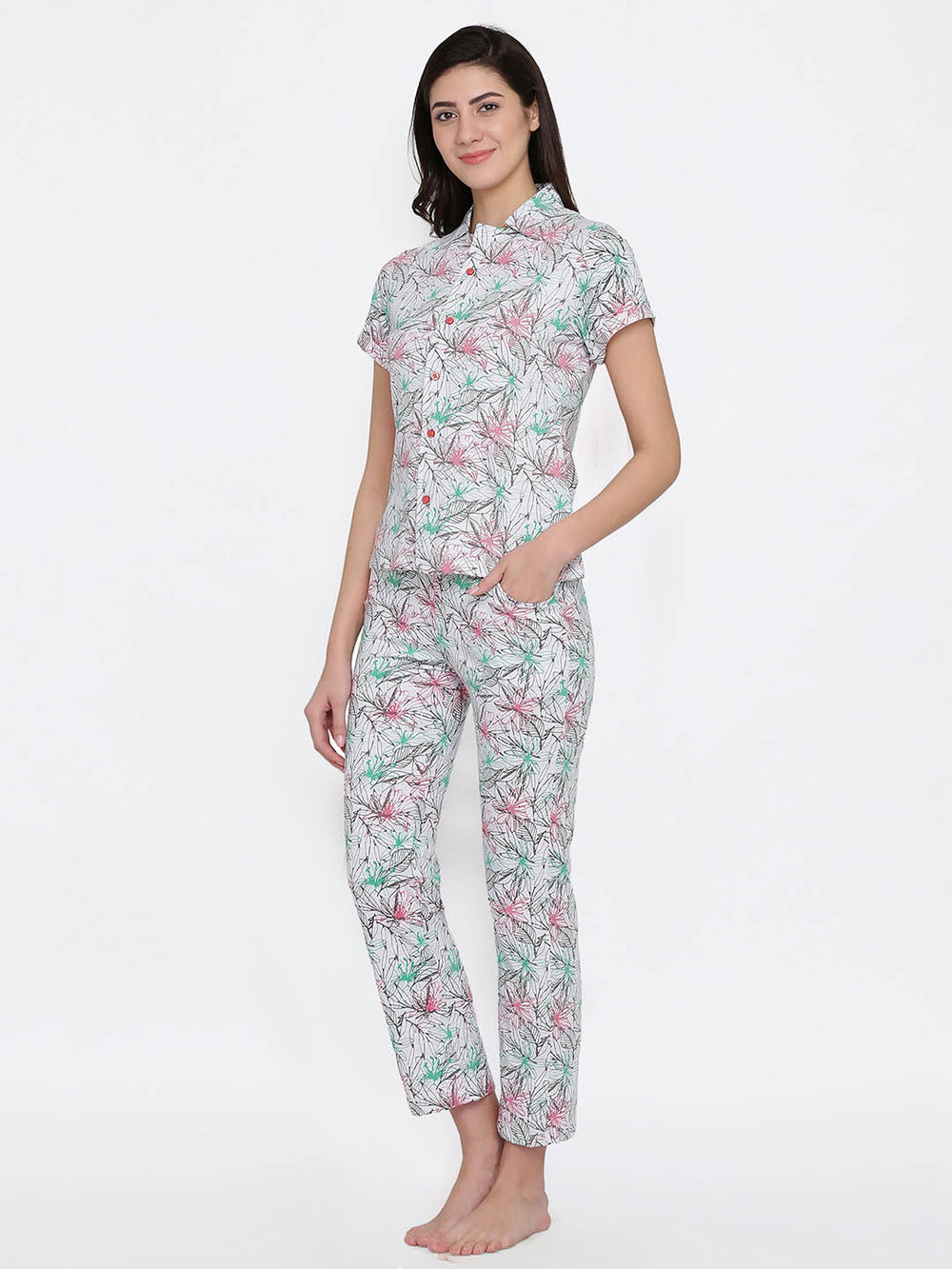 Button Me Up Shirt & Pyjama Set In Grey