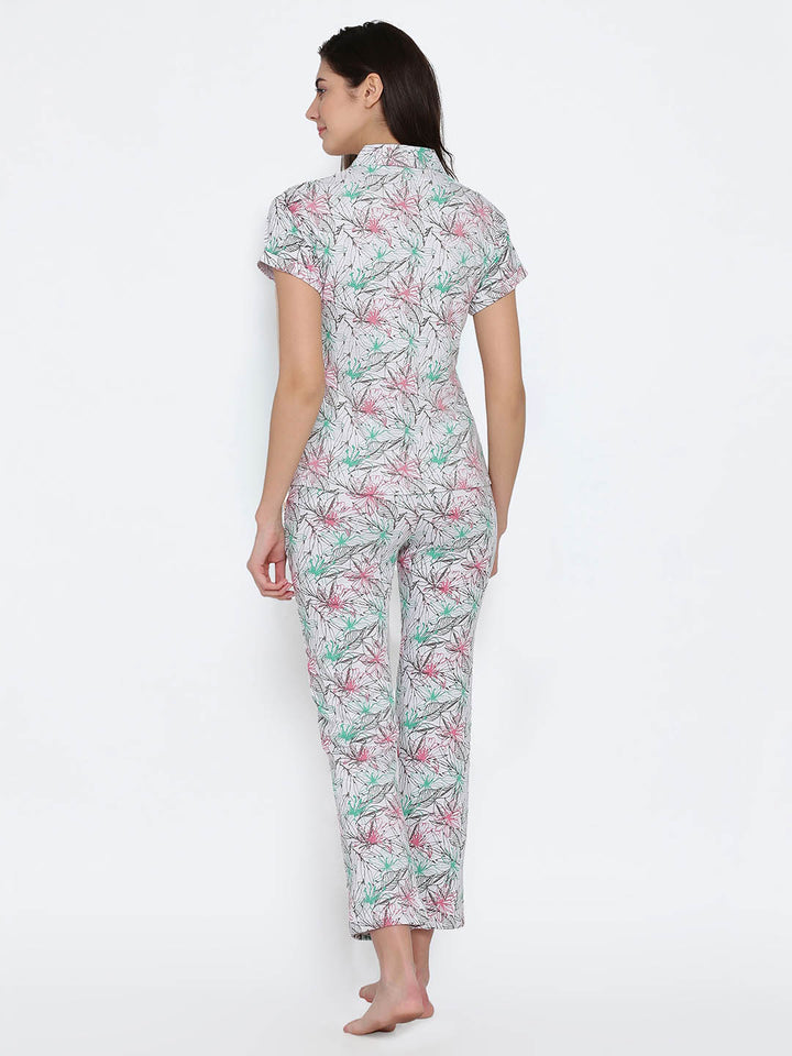 Button Me Up Shirt & Pyjama Set In Grey