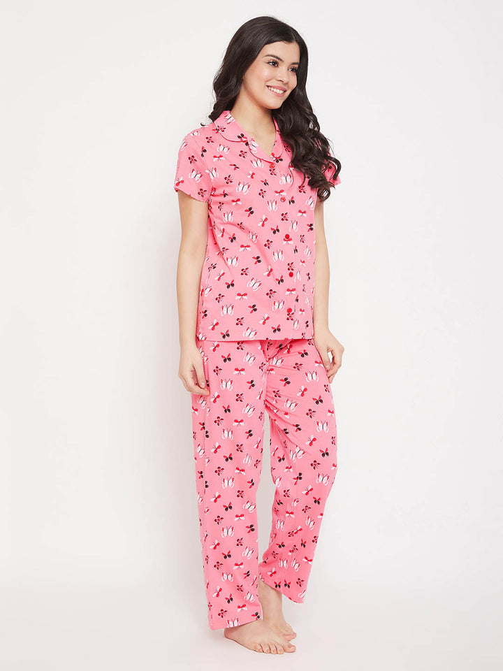 Peach Pink Butterfly Shirt & Pyjamas