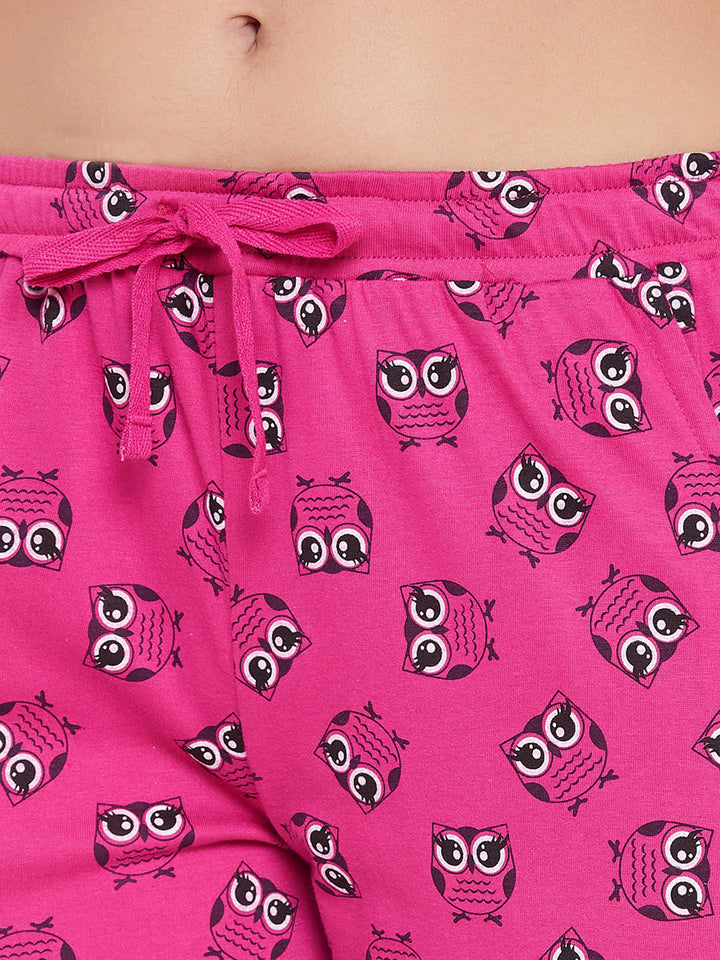 Peach Pink Owl Print Shirt & Pyjama Set