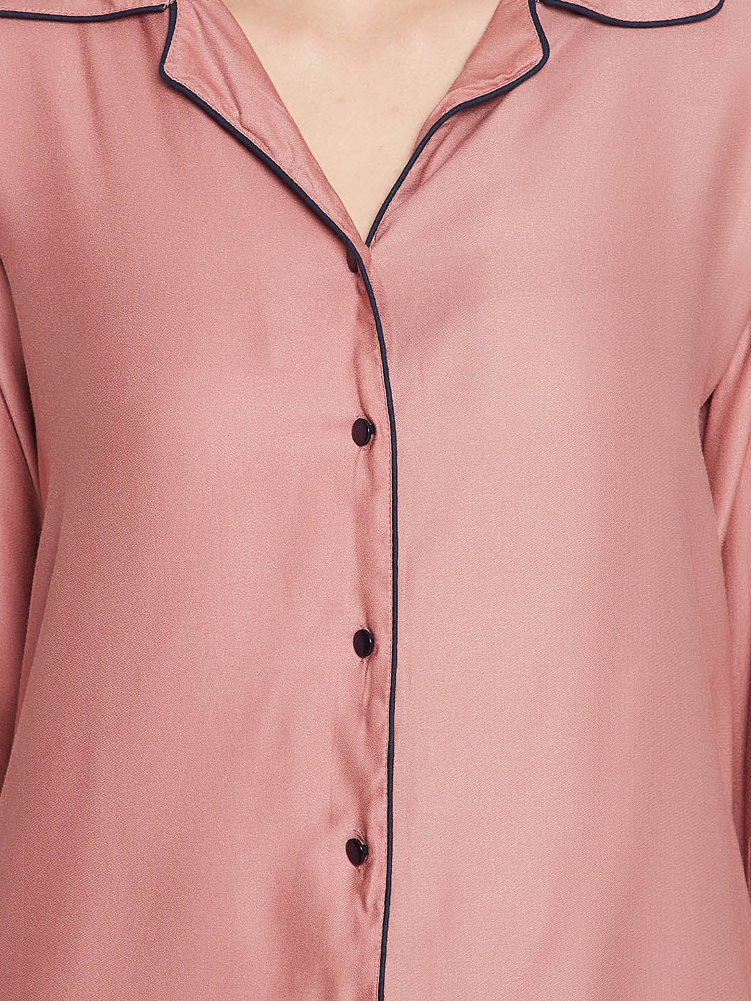 Chic Basic Shirt & Pyjama Set In Dusky Pink