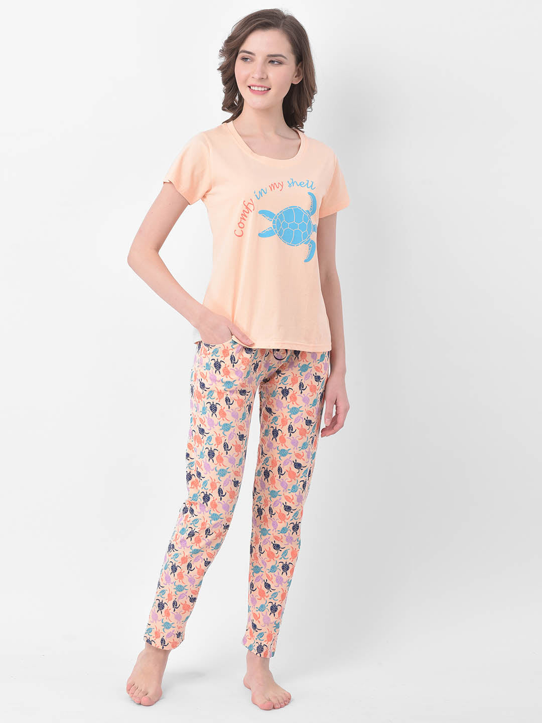 Tortoise Print Top & Pyjama In Orange