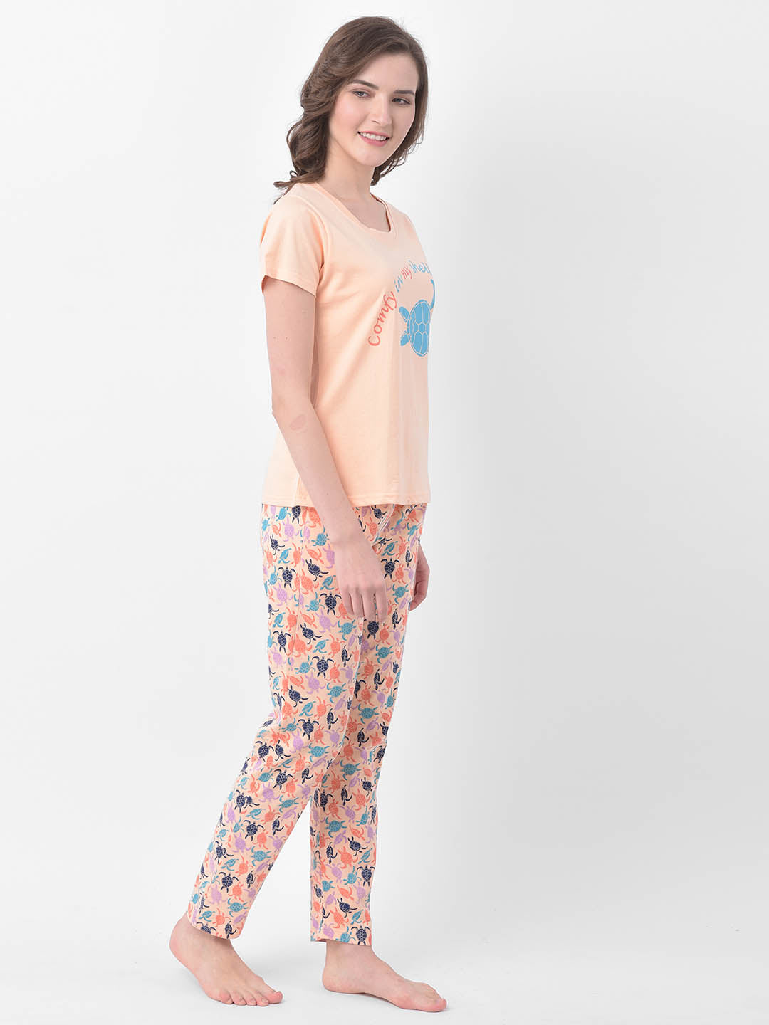 Tortoise Print Top & Pyjama In Orange