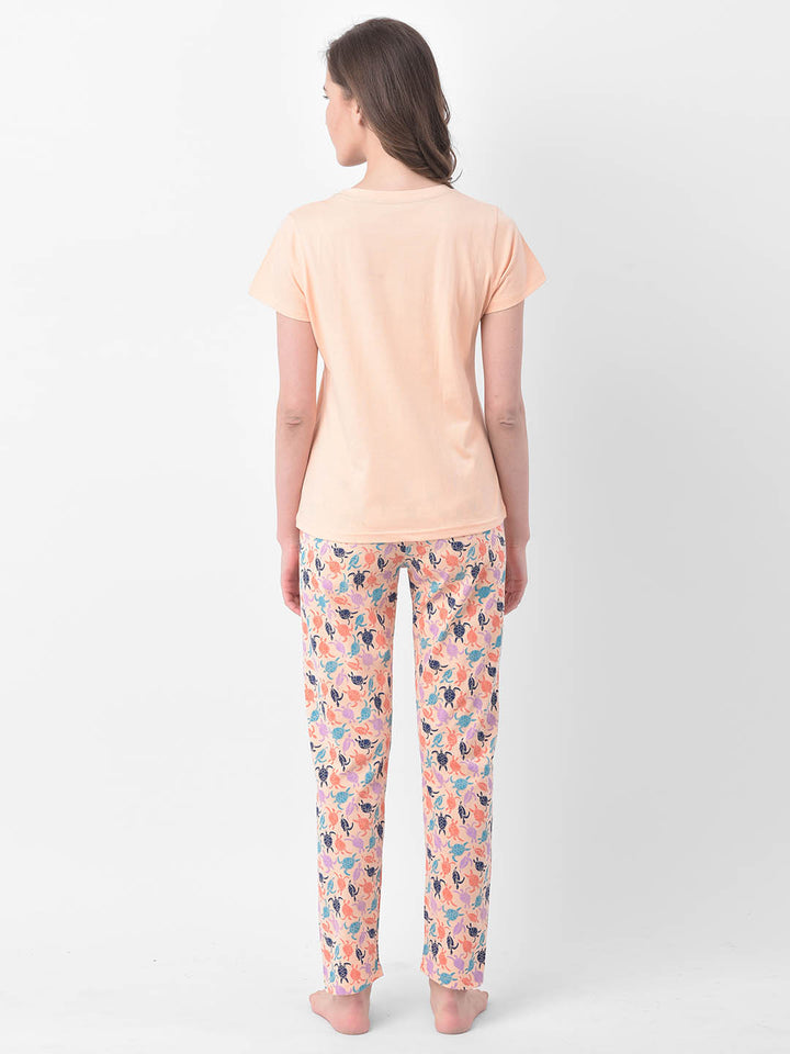 Tortoise Print Top & Pyjama In Orange
