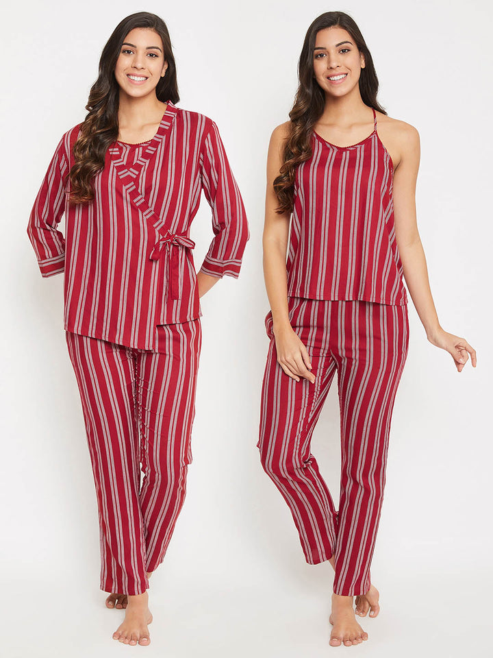 Maroon Sassy Stripes 3 Piece Set