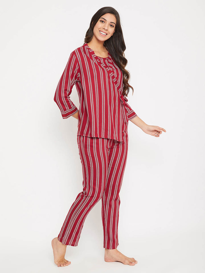 Maroon Sassy Stripes 3 Piece Set