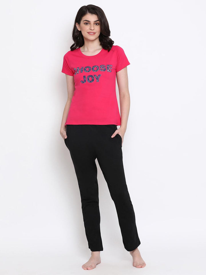 Quirky Text Top In Dark Pink