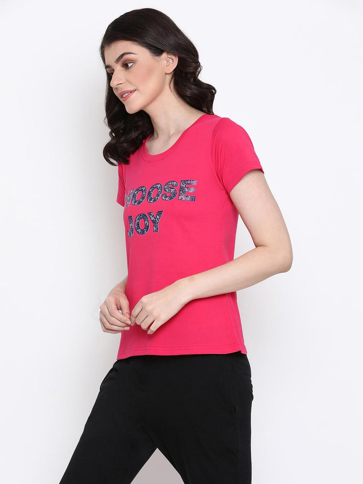 Quirky Text Top In Dark Pink