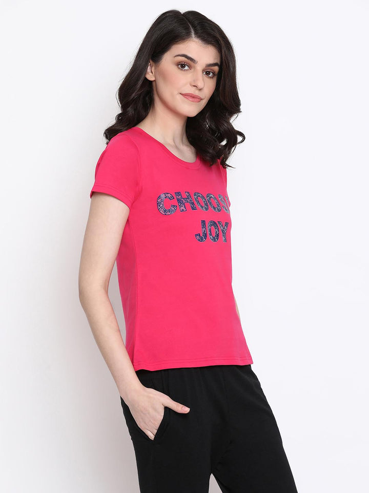 Quirky Text Top In Dark Pink