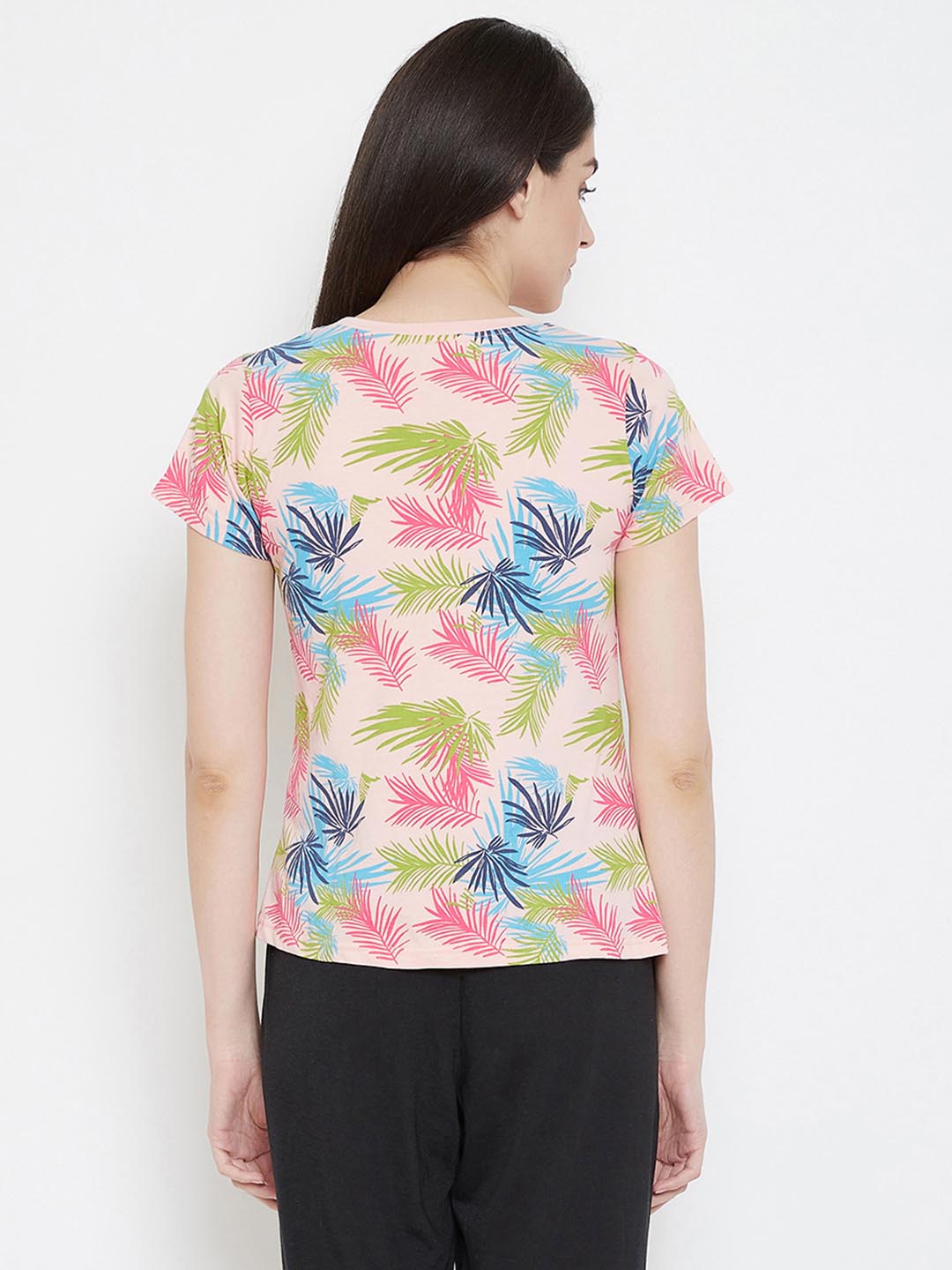 Leaf Print Top In Light Pink