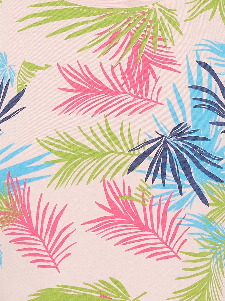 Leaf Print Top In Light Pink