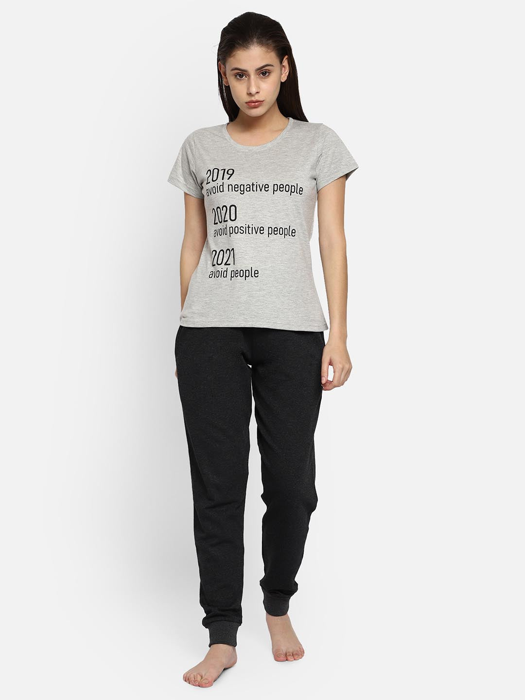Text Print Sleep T-Shirt In Melange Grey