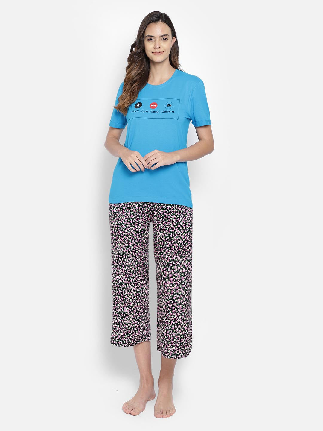 Text & Graphic Print Sleep T-Shirt In Blue