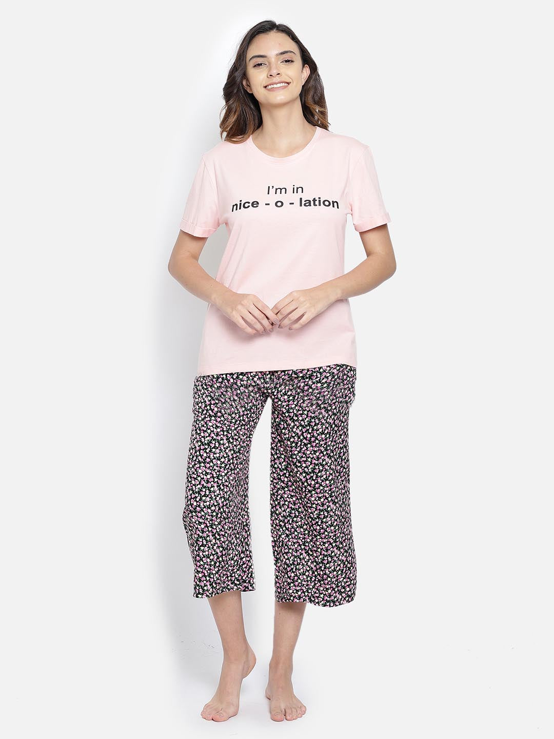 Text Print Sleep T-Shirt In Baby Pink