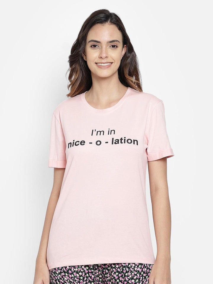 Text Print Sleep T-Shirt In Baby Pink