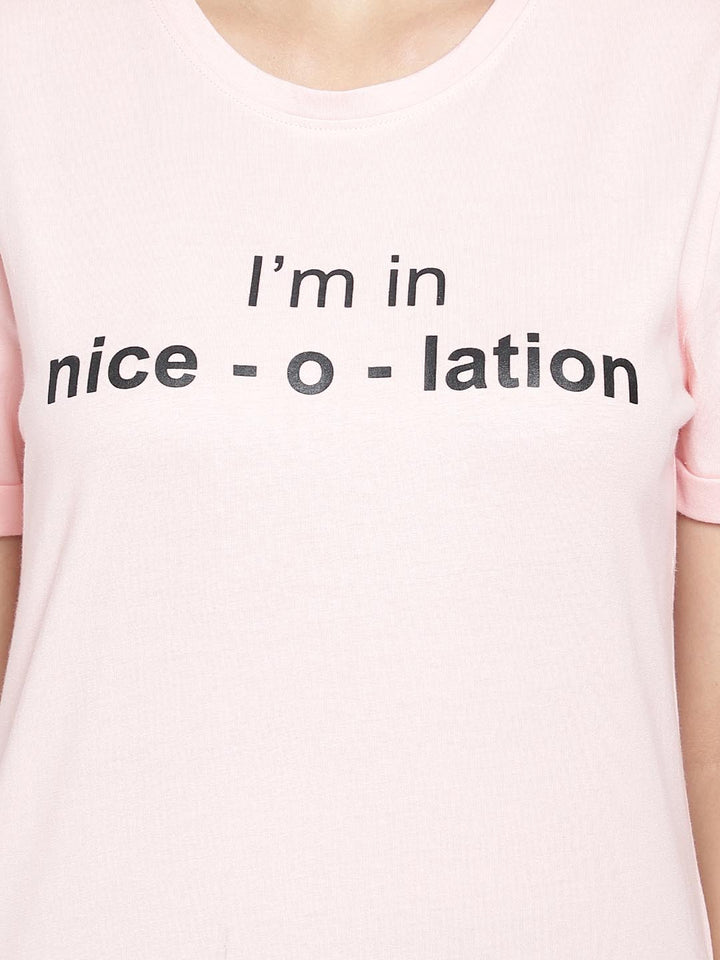 Text Print Sleep T-Shirt In Baby Pink