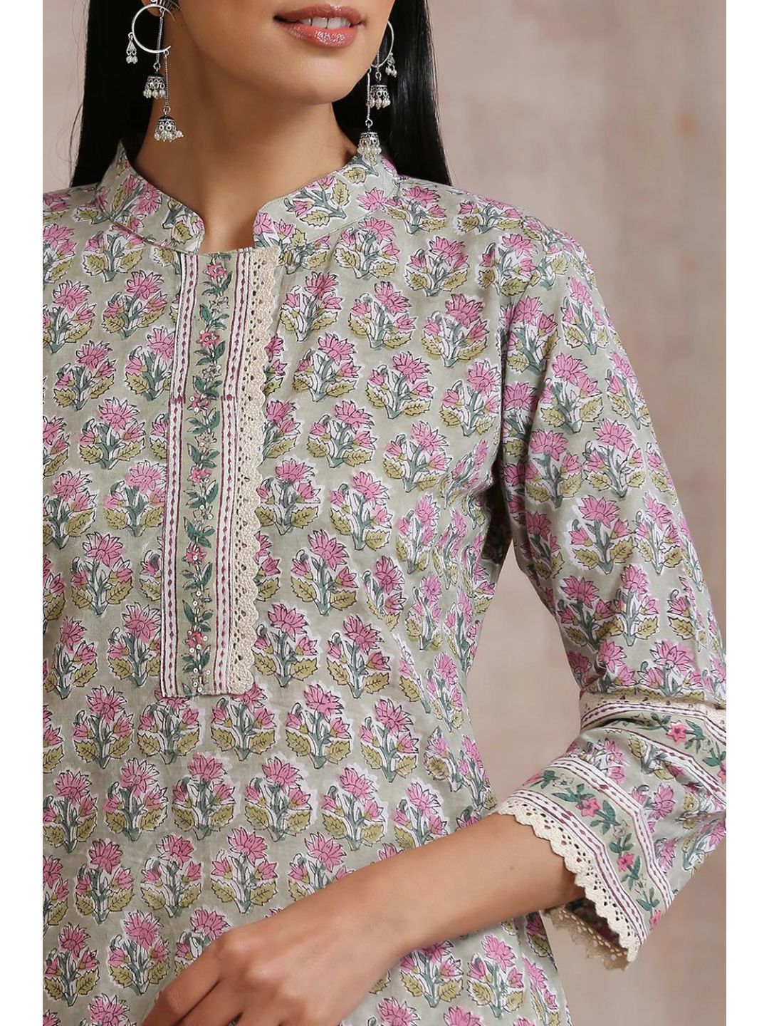 Laurel Green Hand Block Print Straight Kurta