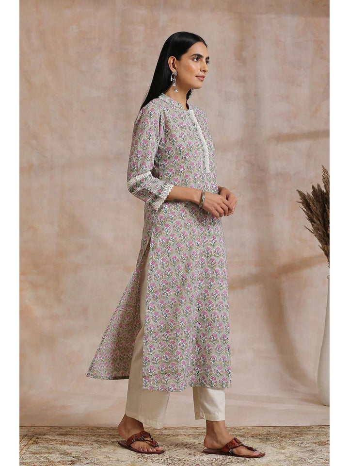 Laurel Green Hand Block Print Straight Kurta