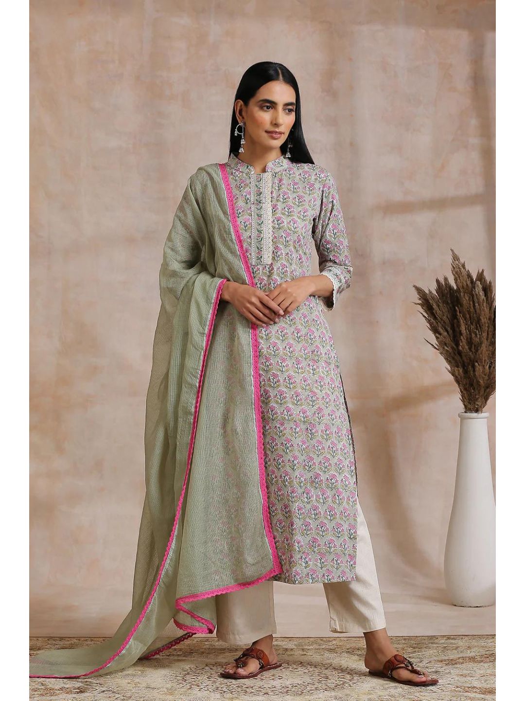 Laurel Green Hand Block Print Straight Kurta