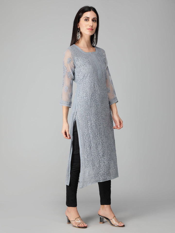 Lava-Grey-Georgette-Chikan-Kurta-with-Slip