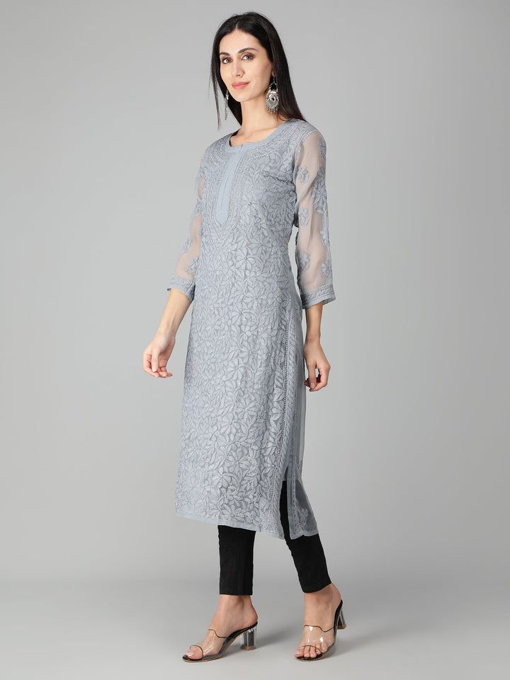 Lava-Grey-Georgette-Chikan-Kurta-with-Slip