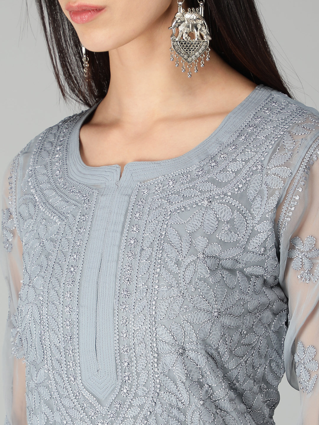 Lava-Grey-Georgette-Chikan-Kurta-with-Slip