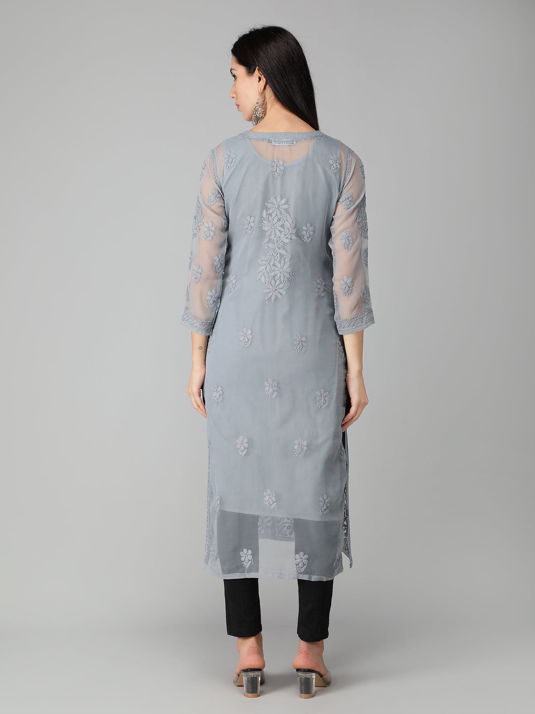 Lava-Grey-Georgette-Chikan-Kurta-with-Slip