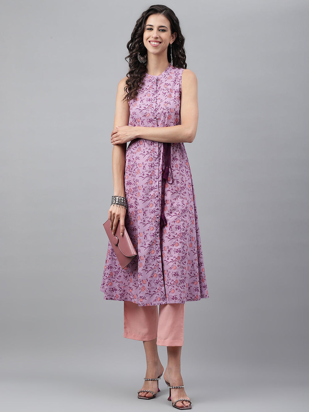 ZERESOUQ-Lavender-Cotton-Floral-Print-A-Line-Kurta
