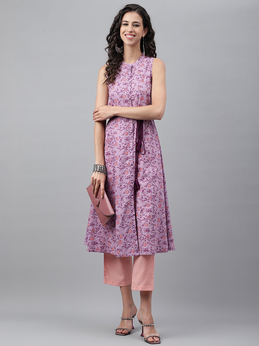 ZERESOUQ-Lavender-Cotton-Floral-Print-A-Line-Kurta