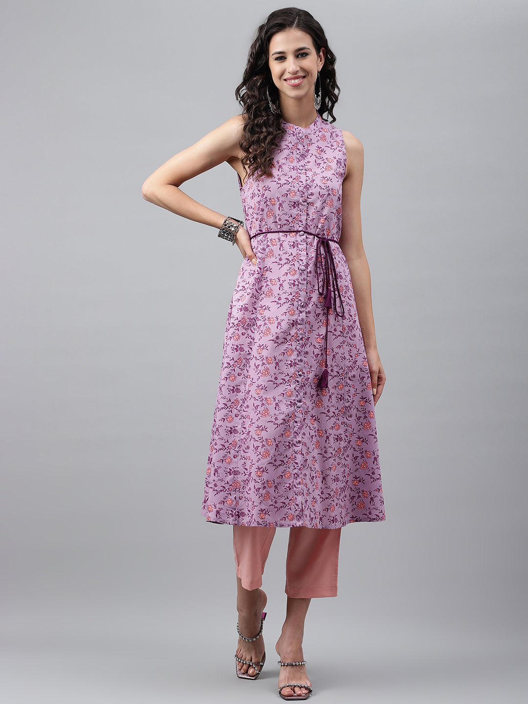 ZERESOUQ-Lavender-Cotton-Floral-Print-A-Line-Kurta