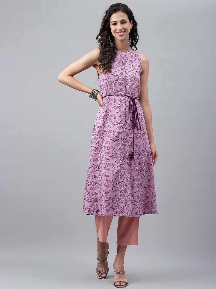 ZERESOUQ-Lavender-Cotton-Floral-Print-A-Line-Kurta