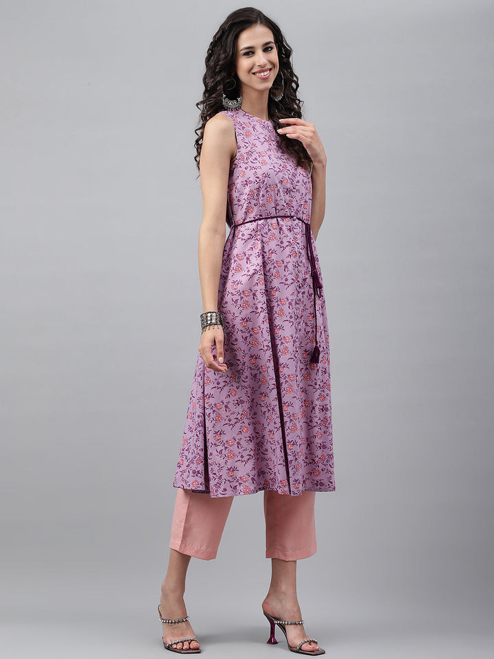 ZERESOUQ-Lavender-Cotton-Floral-Print-A-Line-Kurta