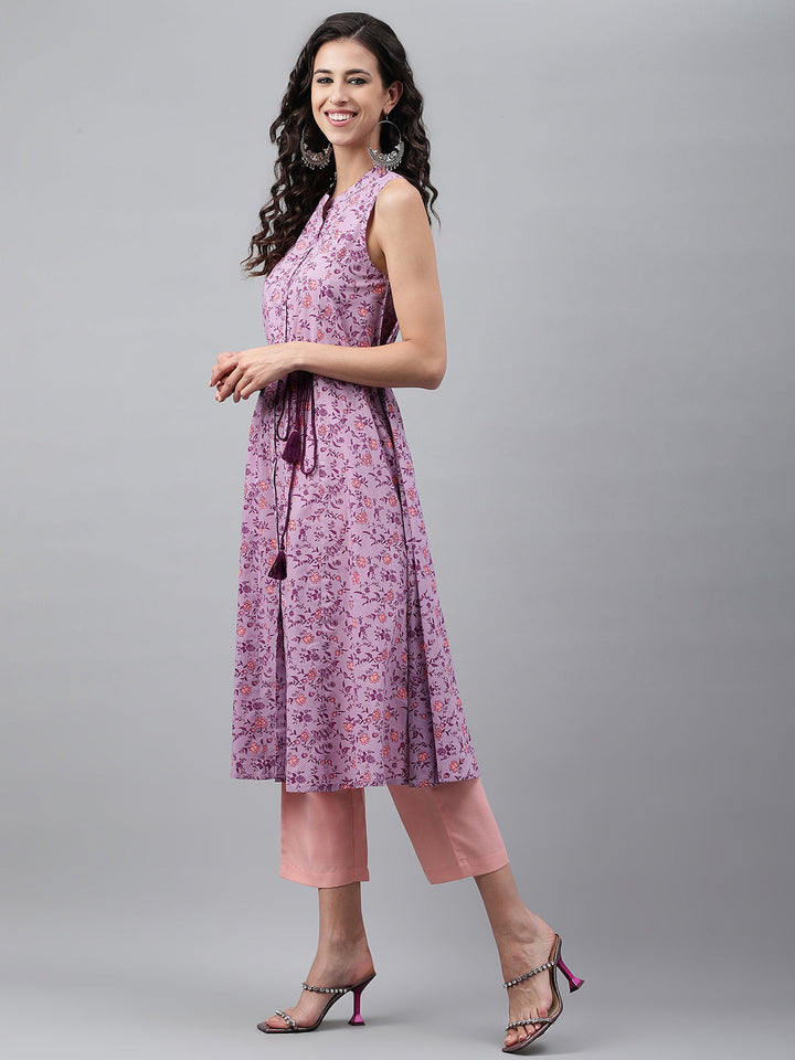 ZERESOUQ-Lavender-Cotton-Floral-Print-A-Line-Kurta