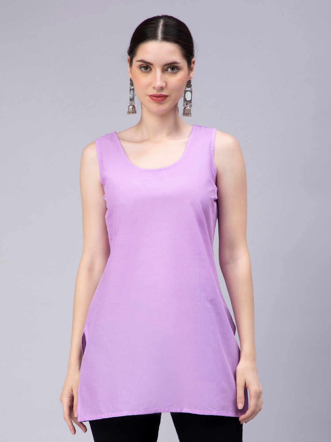 Lavender Georgette Chikankari Tunic Top With Inner Slip