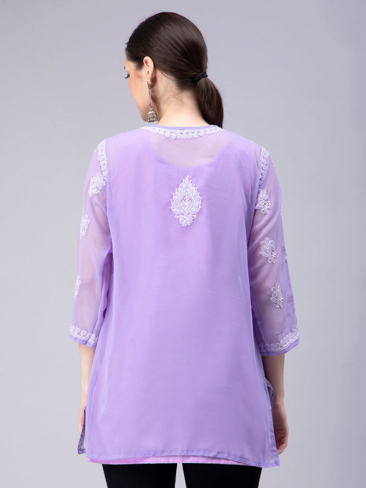 Lavender Georgette Chikankari Tunic Top With Inner Slip