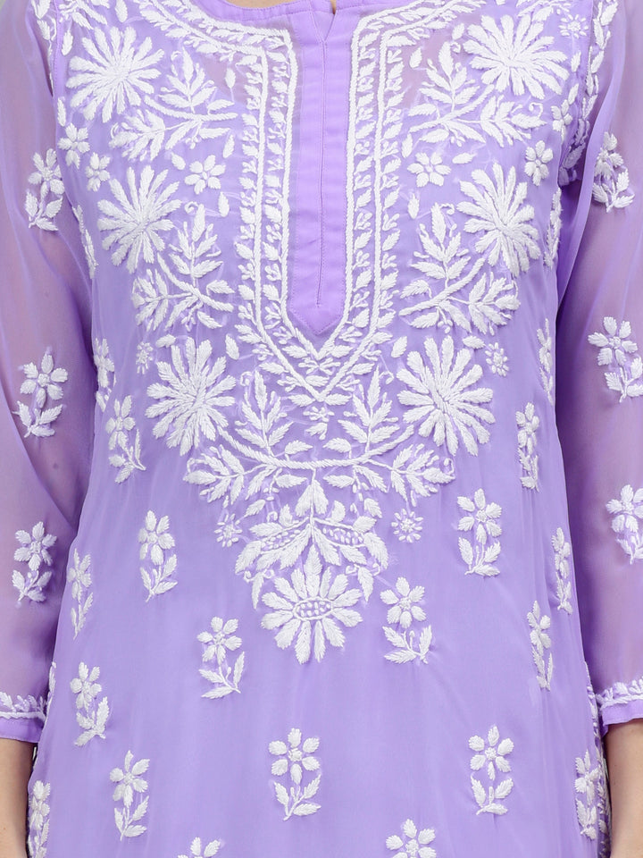 Lavender-Georgette-Embroidered-Chikankari-Kurta-with-Slip