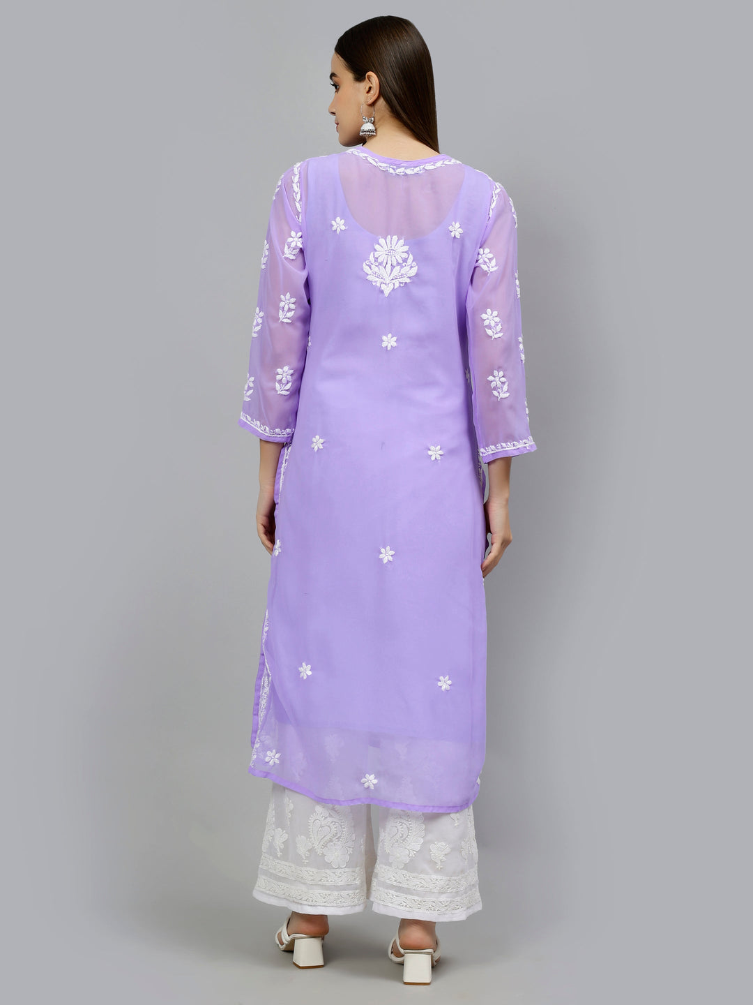Lavender-Georgette-Embroidered-Chikankari-Kurta-with-Slip