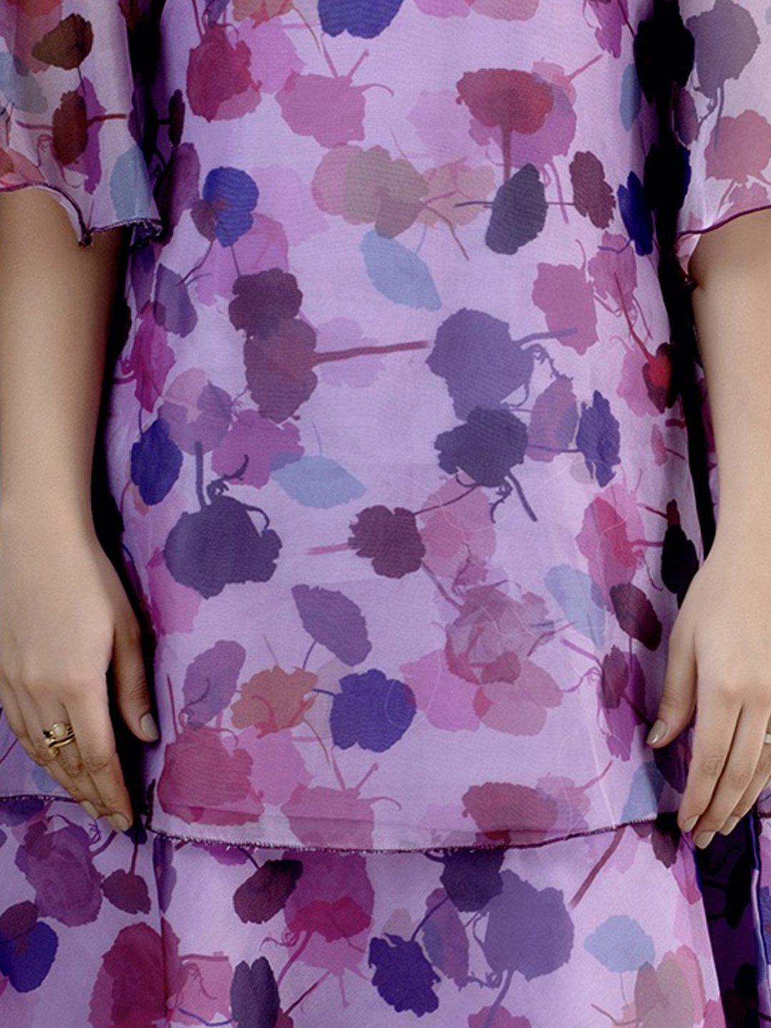 Lavender Polyester Printed Flared Dress