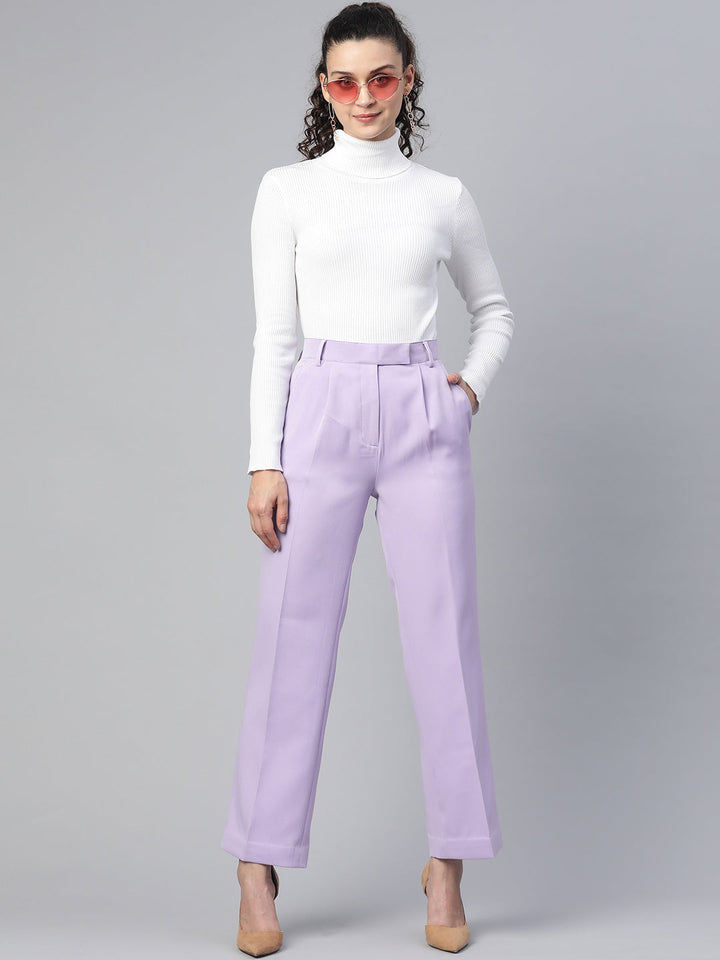 Lavender Viscose Comfort Fit Stretch Pleated Trouser