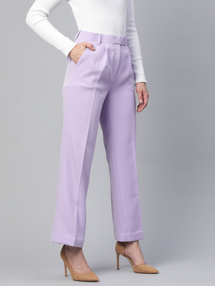 Lavender Viscose Comfort Fit Stretch Pleated Trouser