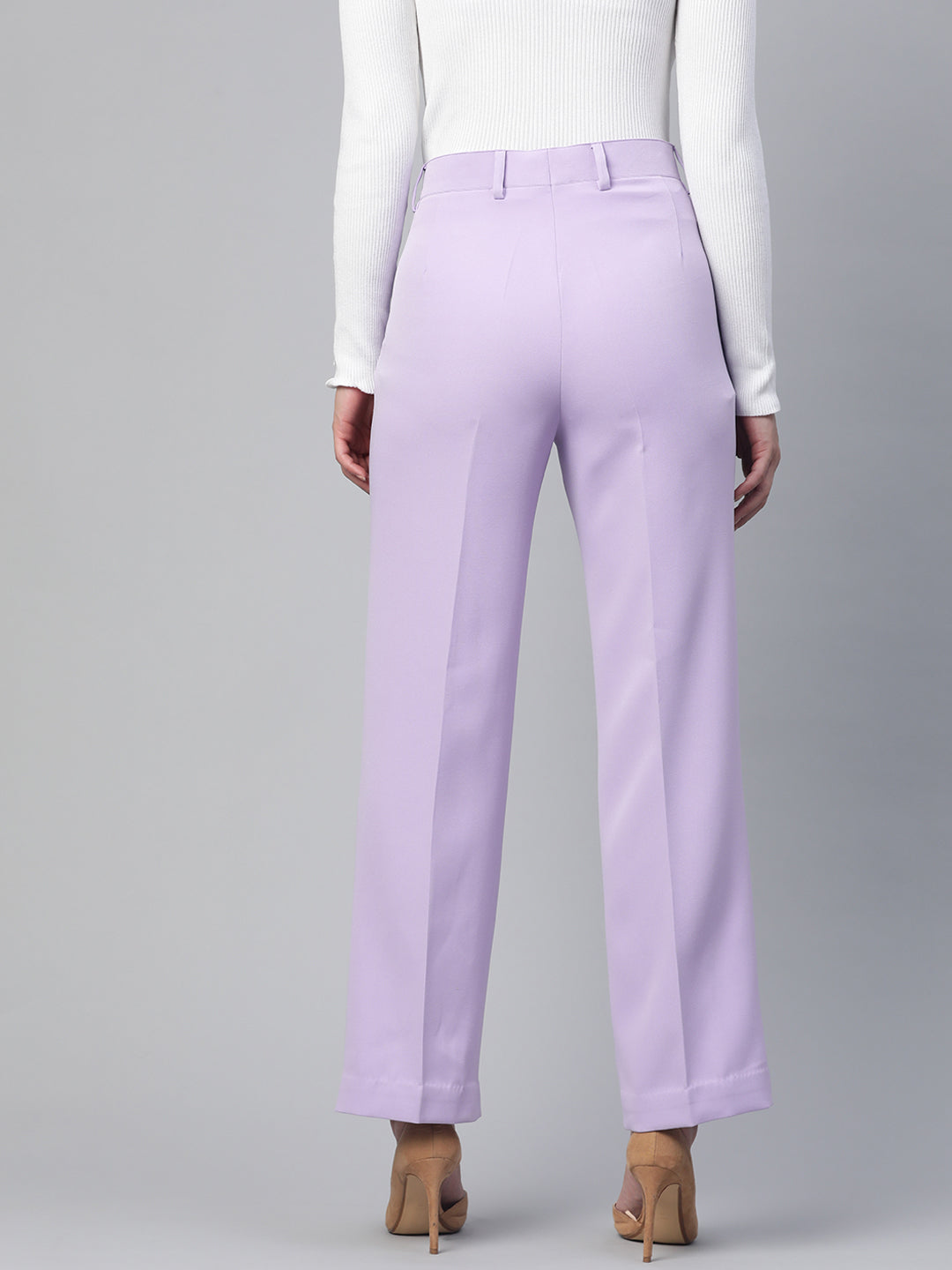 Lavender Viscose Comfort Fit Stretch Pleated Trouser