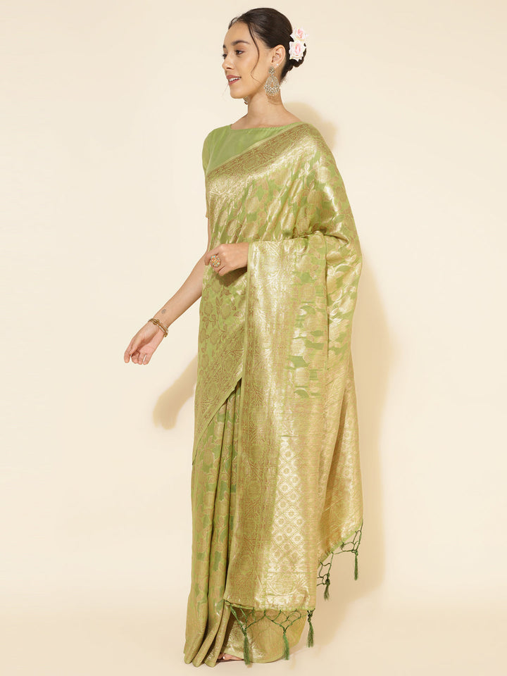 Light Green Floral Woven Design Chanderi Silk Saree