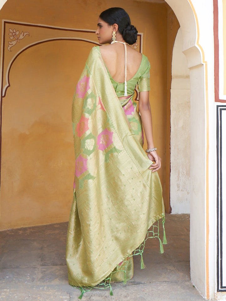 Light Green Woven Motif Chanderi Silk Festive Saree