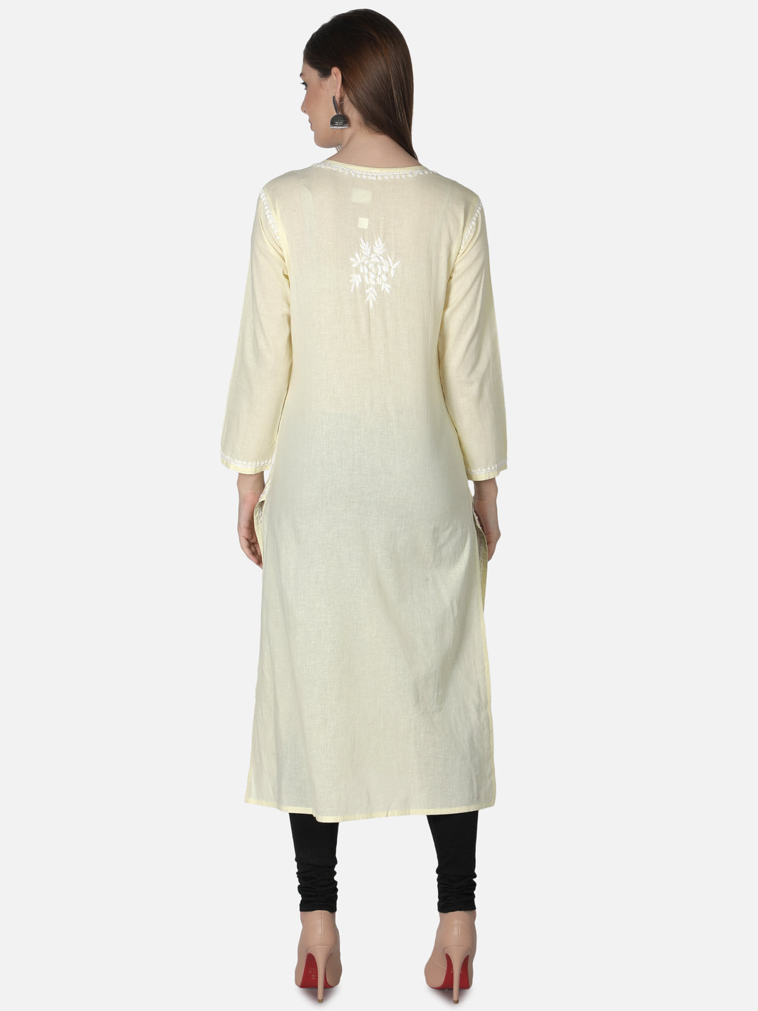 Light Lemon Cotton Angarkha Style Chikan Kurta